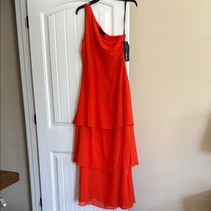 Rachel Roy Elegant One-Shoulder Coral Orange Dress NEW Size 6
